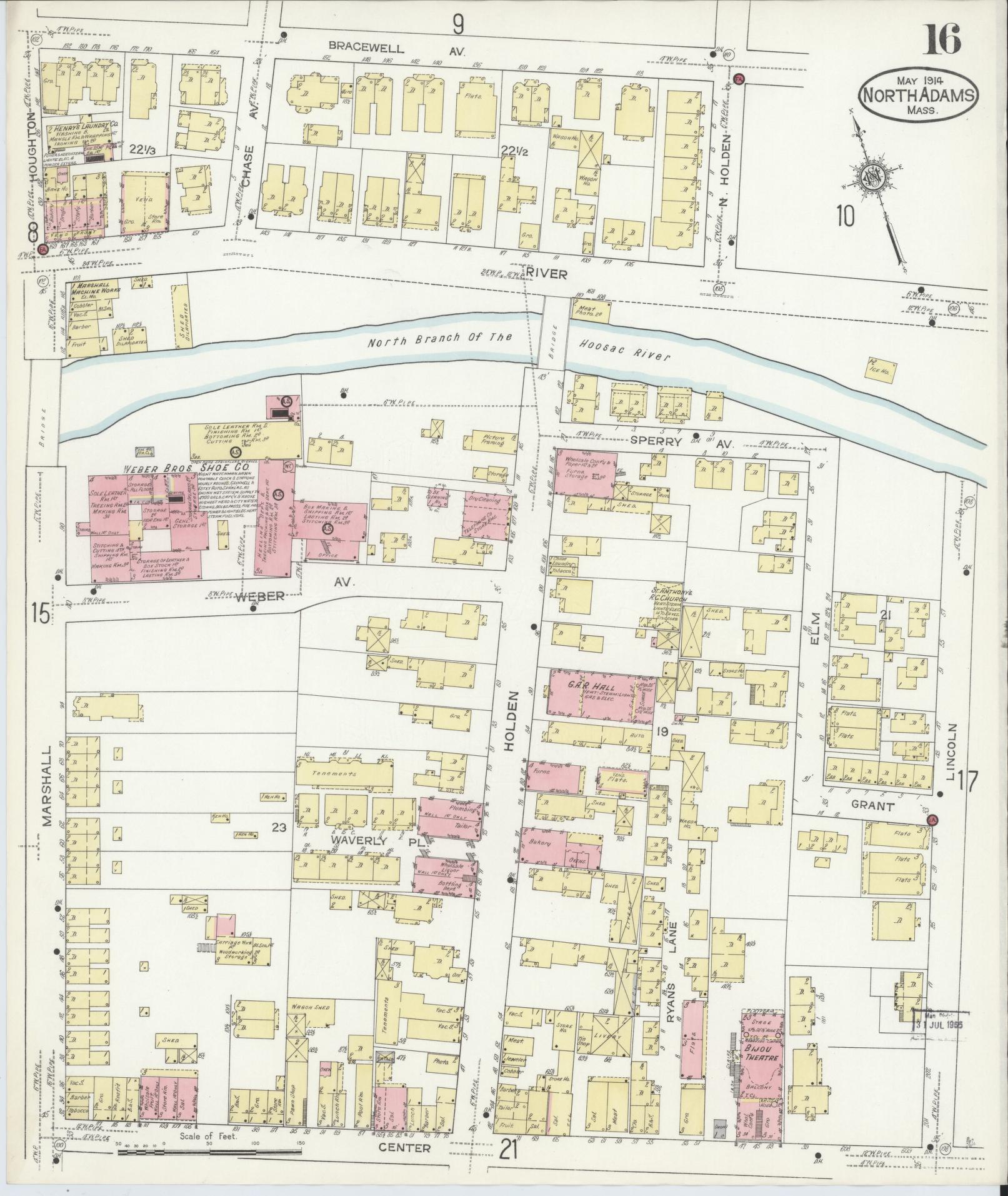 Sanborn Fire Insurance Map from North Adams, Berkshire County, Massachusetts (1914), Sheet #0016 - Historic Sanborn Fire Insurance Map Print, vintage old map wall art, antique decor, genealogy gift, Massachusetts Massachusetts map