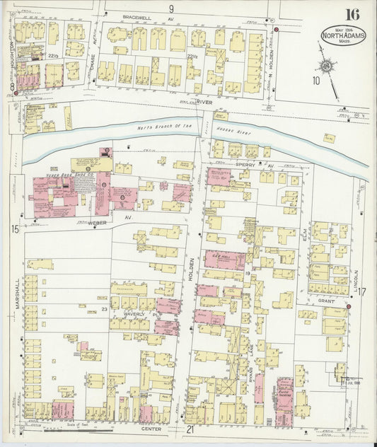 Sanborn Fire Insurance Map from North Adams, Berkshire County, Massachusetts (1914), Sheet #0016 - Historic Sanborn Fire Insurance Map Print, vintage old map wall art, antique decor, genealogy gift, Massachusetts Massachusetts map