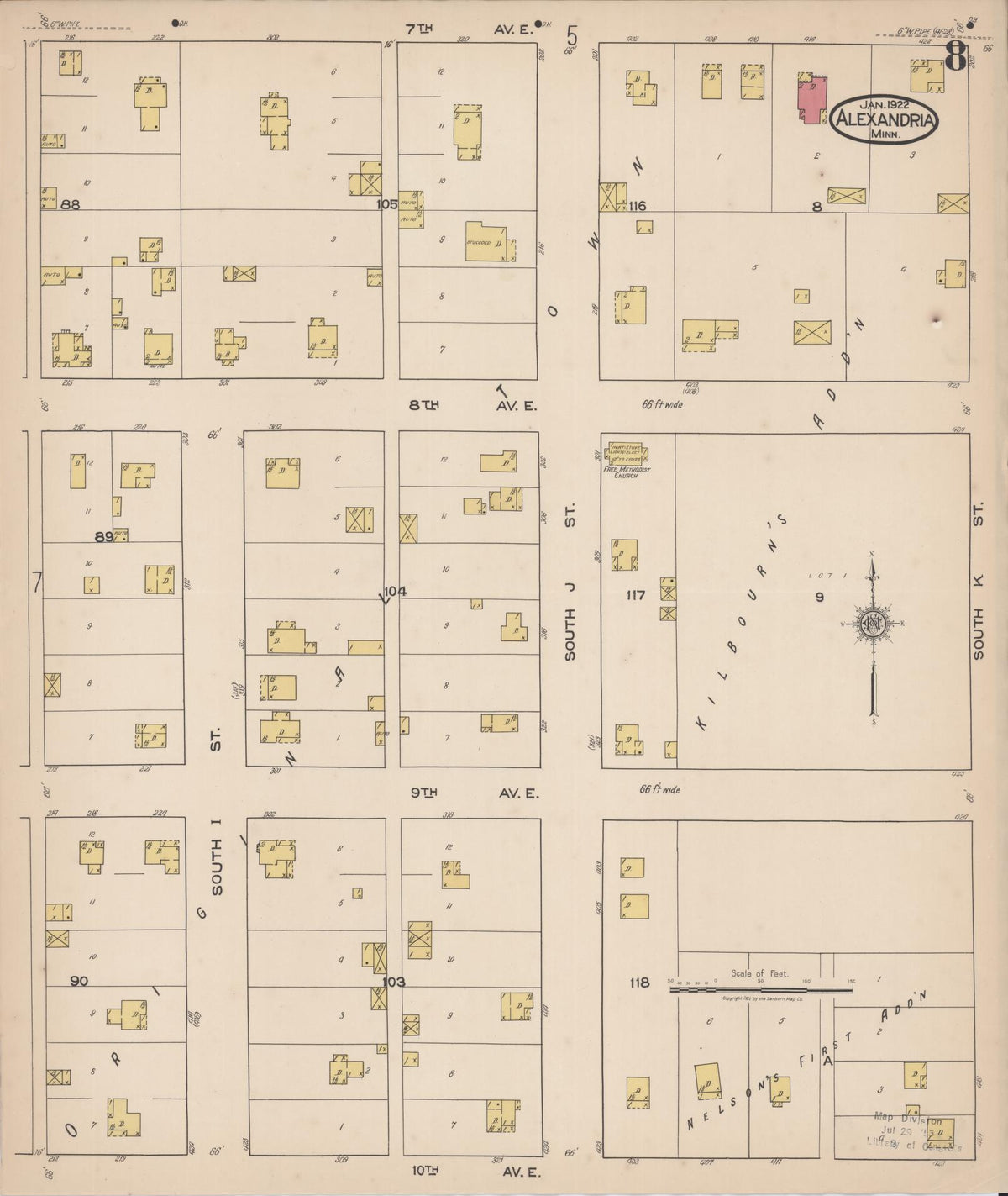 Sanborn Fire Insurance Map from Alexandria, Douglas County, Minnesota (1922), Sheet #0008 - Complete Map Set gallery image, historic Sanborn map, vintage wall art, Minnesota Minnesota