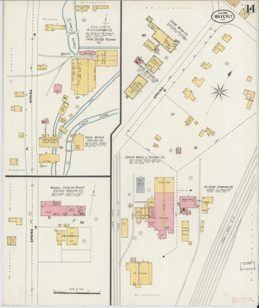 Sanborn Fire Insurance Map from Waverly, Tioga County, New York (1898), Sheet #0014 - Historic Sanborn Fire Insurance Map Print, vintage old map wall art, antique decor, genealogy gift, New York New York map
