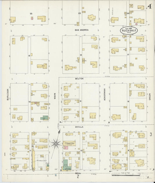 Sanborn Fire Insurance Map from Rockdale, Milam County, Texas (1906), Sheet #0004 - Historic Sanborn Fire Insurance Map Print, vintage old map wall art, antique decor, genealogy gift, Texas Texas map