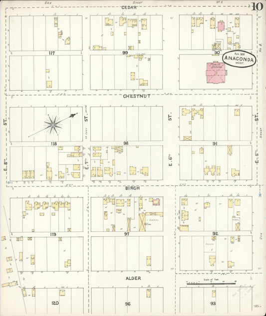Sanborn Fire Insurance Map from Anaconda, Deer Lodge County, Montana (1891), Sheet #0010 - Historic Sanborn Fire Insurance Map Print, vintage old map wall art, antique decor, genealogy gift, Montana Montana map