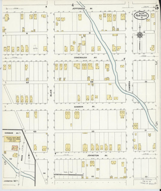 Sanborn Fire Insurance Map from Portage, Cambria County, Pennsylvania (1911), Sheet #0005 - Historic Sanborn Fire Insurance Map Print, vintage old map wall art, antique decor, genealogy gift, Pennsylvania Pennsylvania map