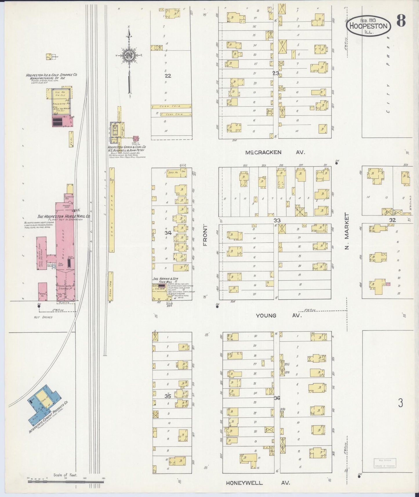 Sanborn Fire Insurance Map from Hoopeston, Vermilion County, Illinois (1913), Sheet #0008 - Complete Map Set gallery image, historic Sanborn map, vintage wall art, Illinois Illinois
