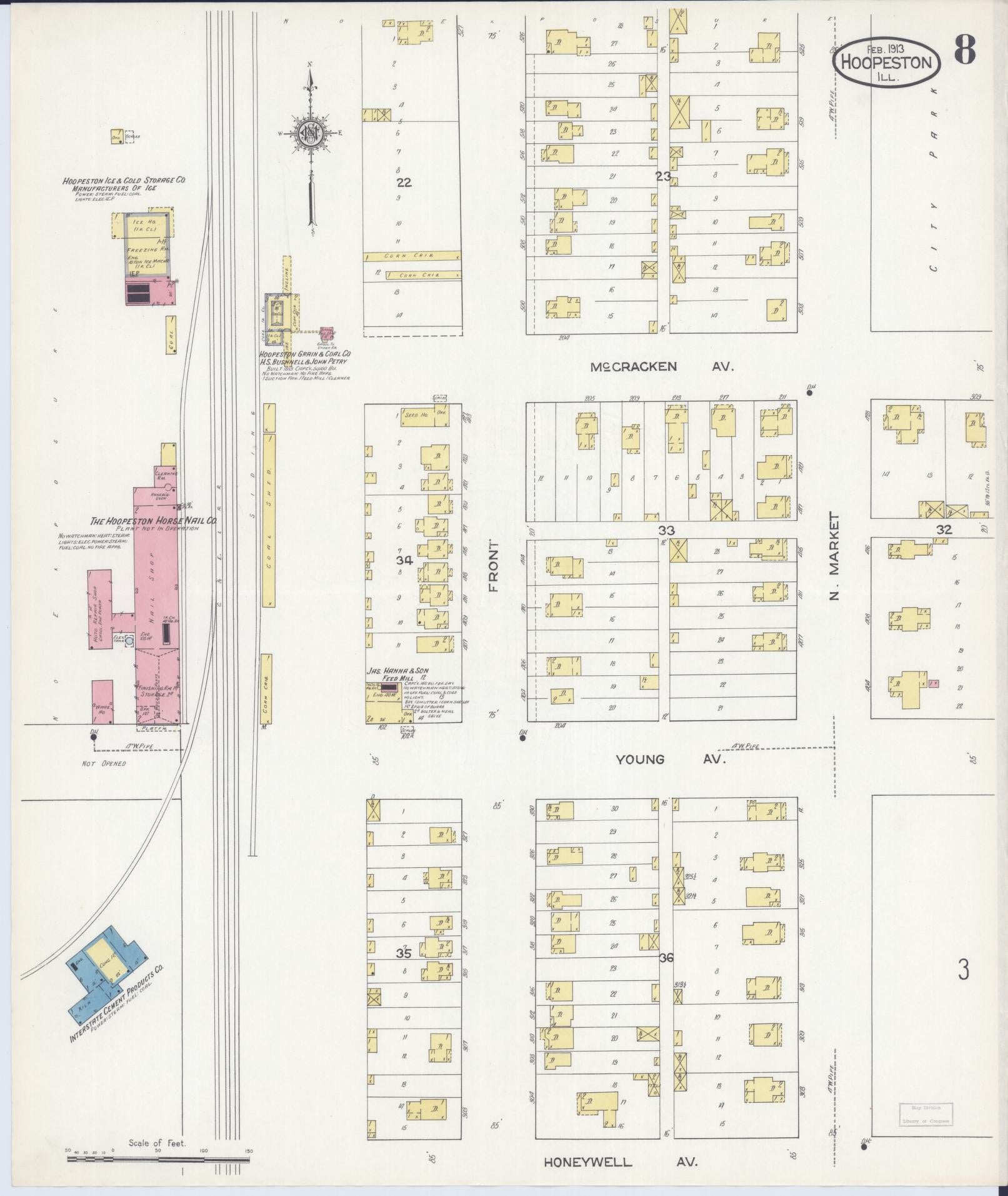 Sanborn Fire Insurance Map from Hoopeston, Vermilion County, Illinois (1913), Sheet #0008 - Complete Map Set gallery image, historic Sanborn map, vintage wall art, Illinois Illinois