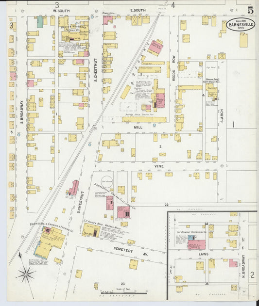 Sanborn Fire Insurance Map from Barnesville, Belmont County, Ohio (1899), Sheet #0005 - Historic Sanborn Fire Insurance Map Print, vintage old map wall art, antique decor, genealogy gift, Ohio Ohio map