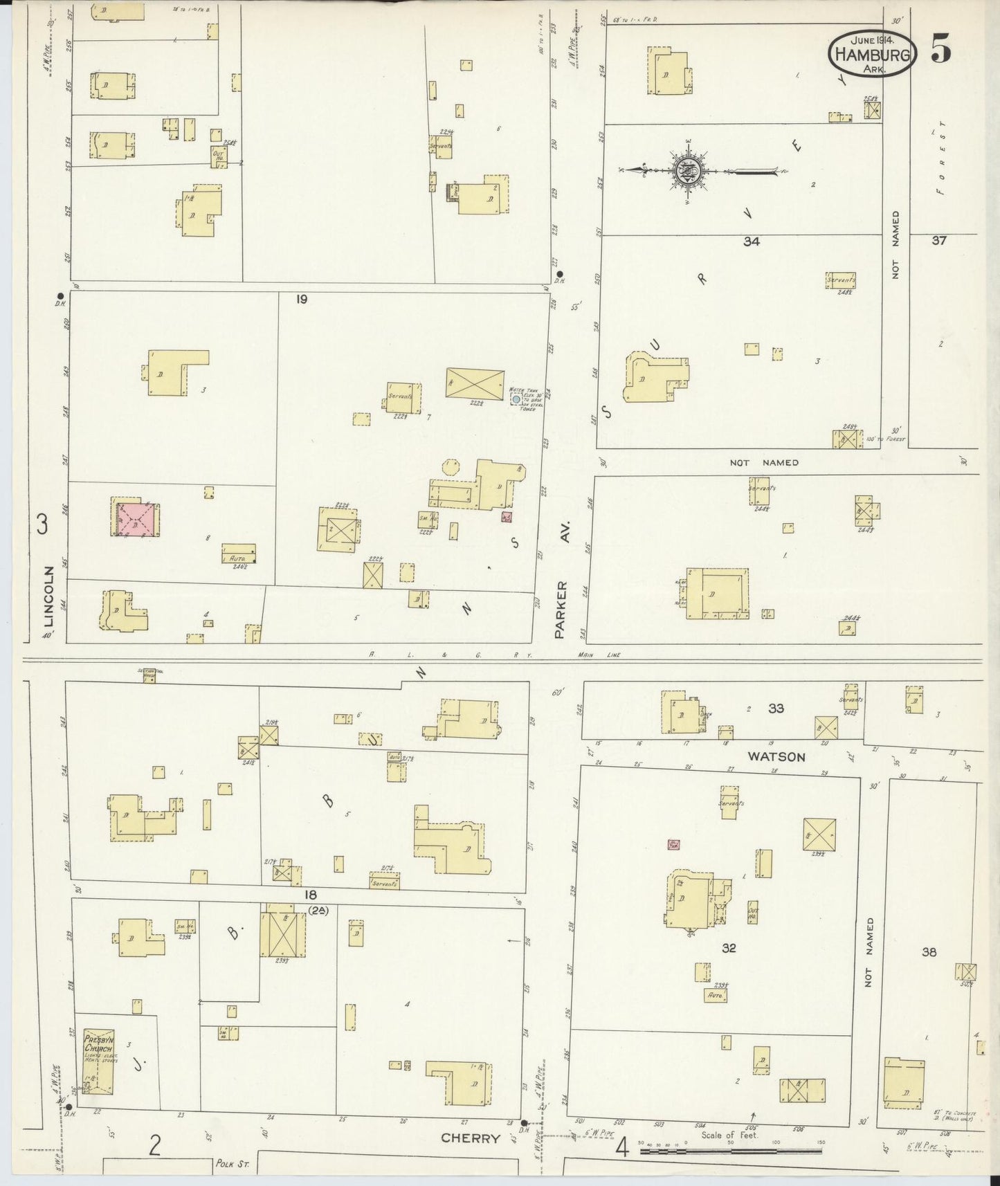 Sanborn Fire Insurance Map from Hamburg, Ashley County, Arkansas (1914), Sheet #0005 - Historic Sanborn Fire Insurance Map Print, vintage old map wall art, antique decor, genealogy gift, Arkansas Arkansas map