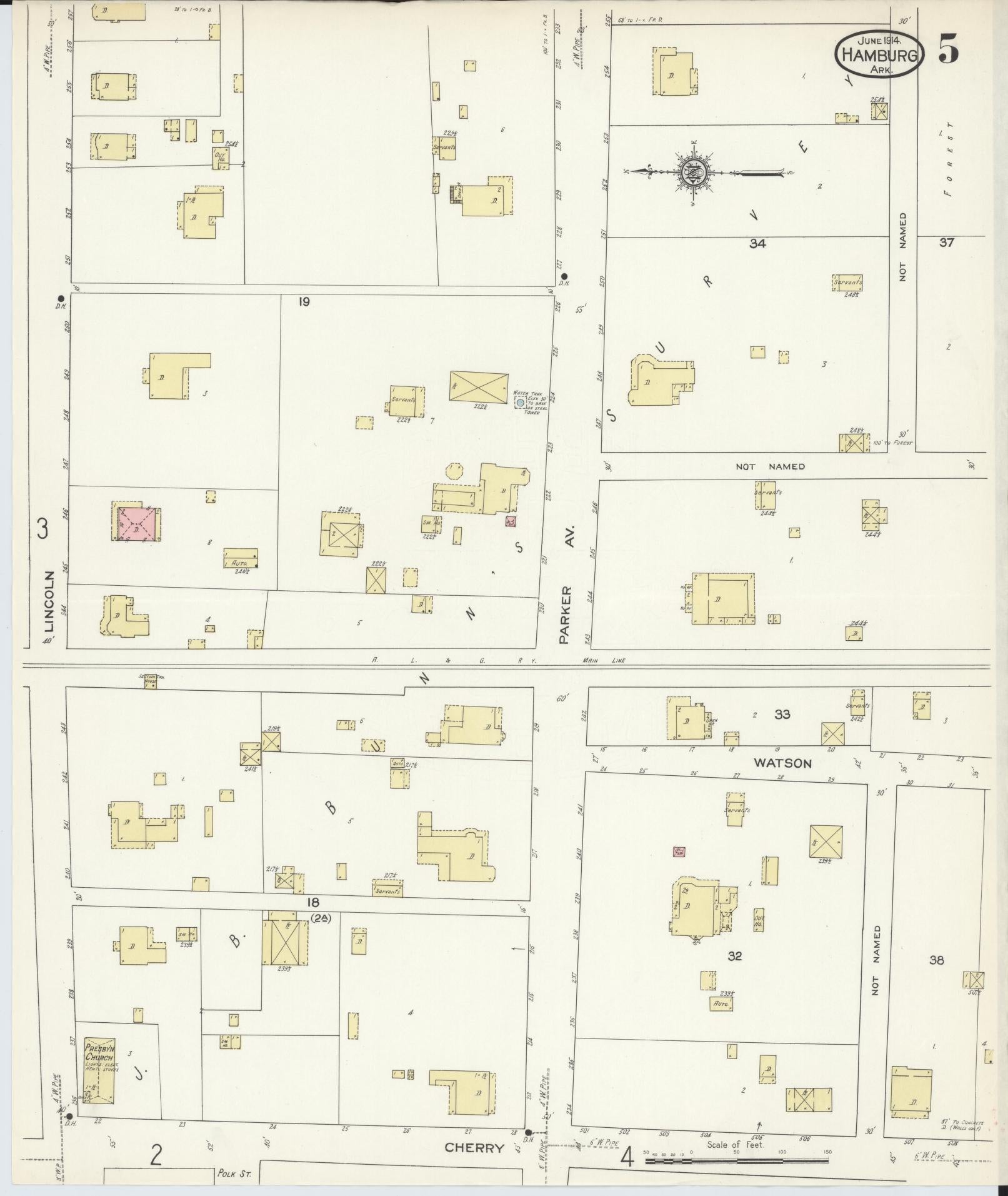 Sanborn Fire Insurance Map from Hamburg, Ashley County, Arkansas (1914), Sheet #0005 - Historic Sanborn Fire Insurance Map Print, vintage old map wall art, antique decor, genealogy gift, Arkansas Arkansas map