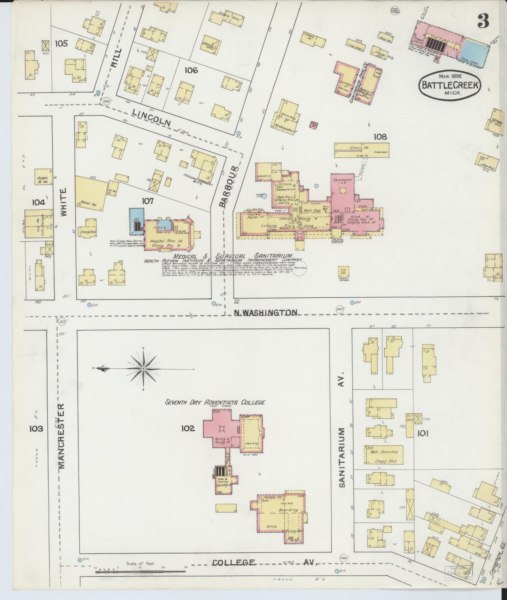 Sanborn Fire Insurance Map from Battle Creek, Calhoun County, Michigan (1892), Sheet #0003 - Complete Map Set gallery image, historic Sanborn map, vintage wall art, Michigan Michigan