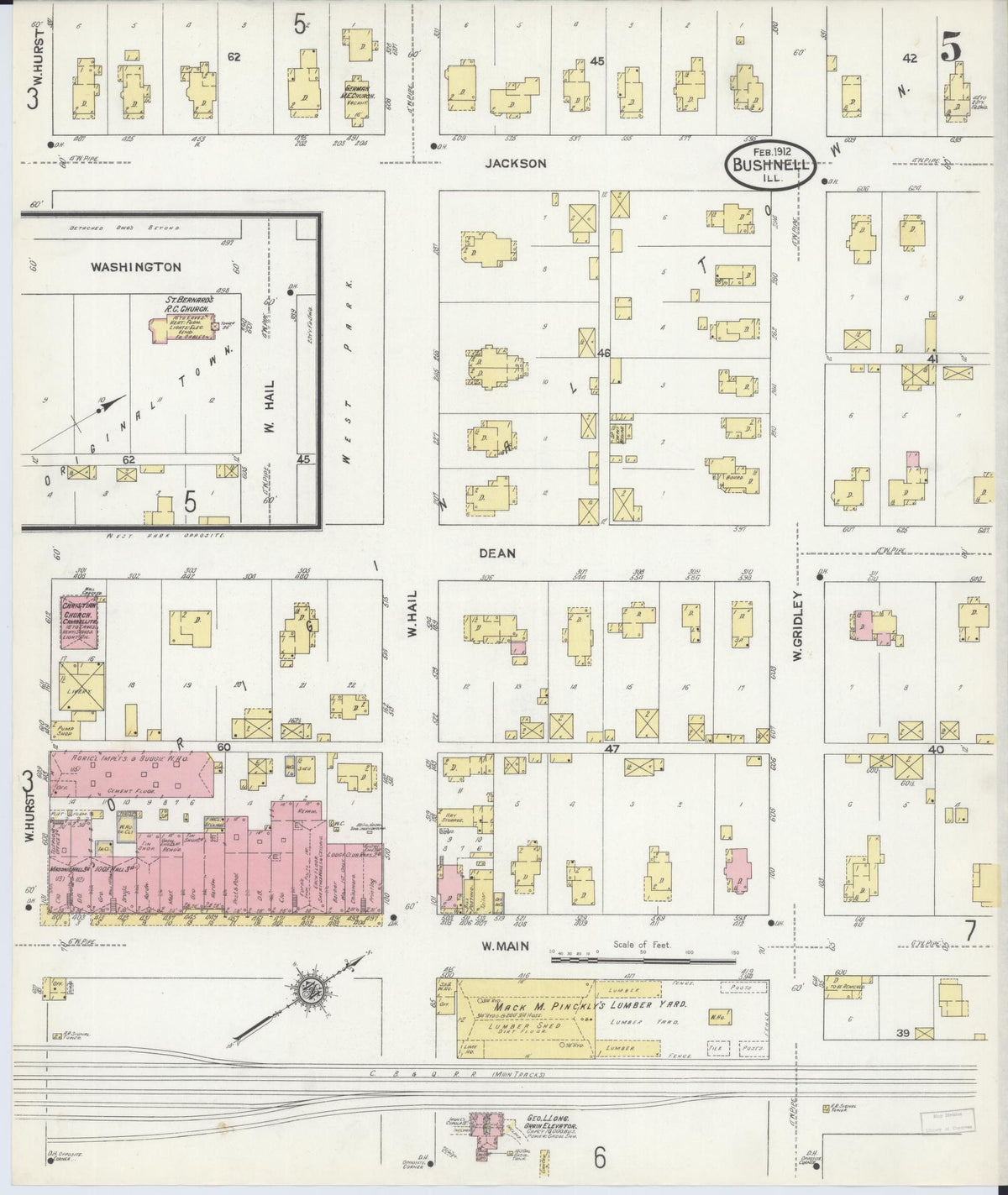 Sanborn Fire Insurance Map from Bushnell, Mcdonough County, Illinois (1912), Sheet #0005 - Historic Sanborn Fire Insurance Map Print, vintage old map wall art, antique decor, genealogy gift, Illinois Illinois map
