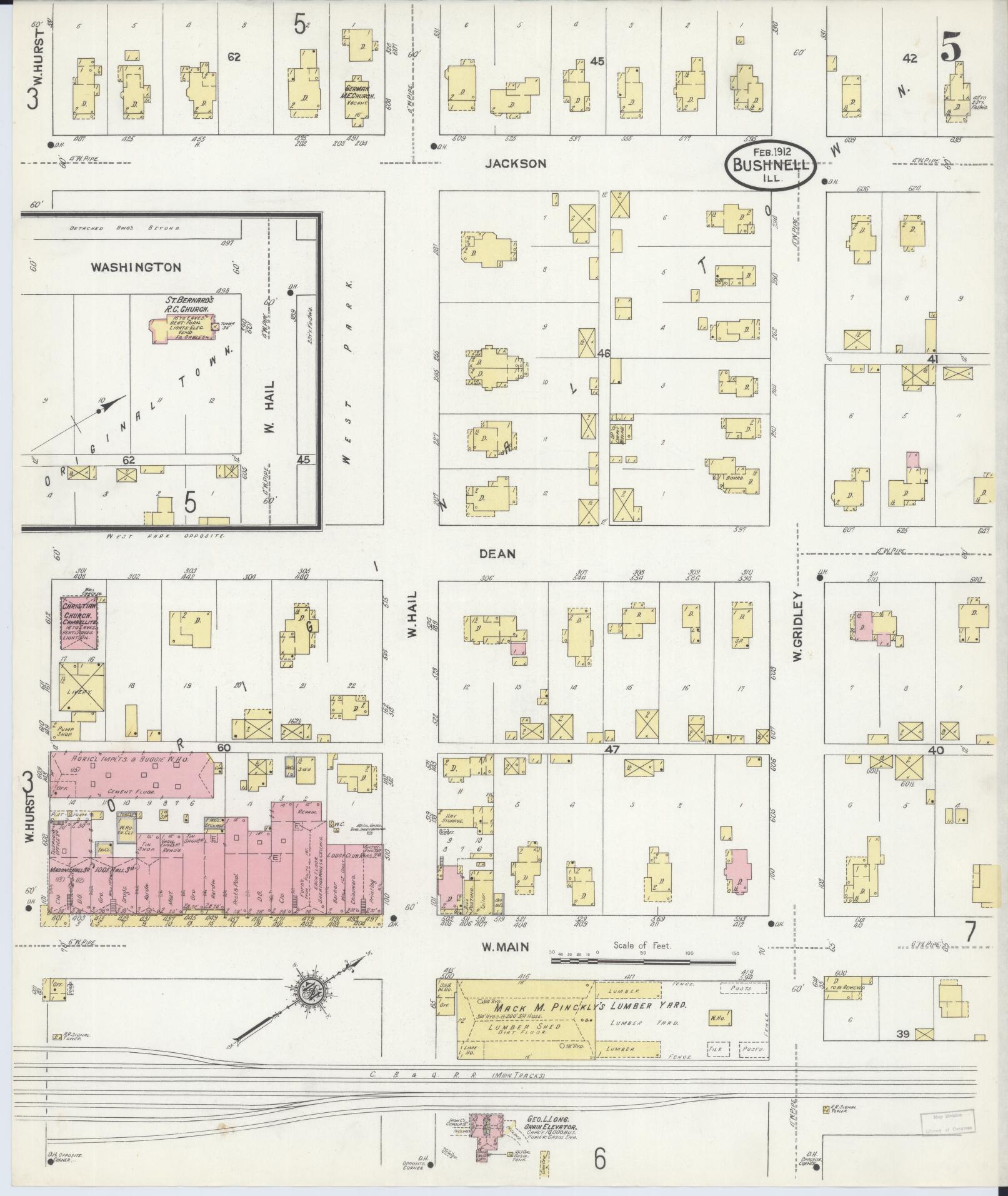 Sanborn Fire Insurance Map from Bushnell, Mcdonough County, Illinois (1912), Sheet #0005 - Historic Sanborn Fire Insurance Map Print, vintage old map wall art, antique decor, genealogy gift, Illinois Illinois map