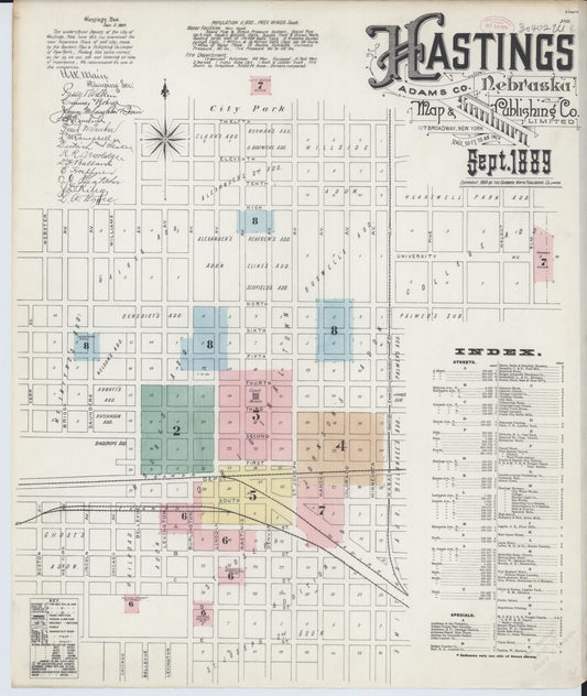 Sanborn Fire Insurance Map from Hastings, Adams County, Nebraska (1889), Sheet #0001 - Historic Sanborn Fire Insurance Map Print, vintage old map wall art, antique decor, genealogy gift, Nebraska Nebraska map