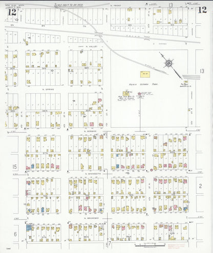 Sanborn Fire Insurance Map from New Ulm, Brown County, Minnesota (1935), Sheet #0012 - Historic Sanborn Fire Insurance Map Print, vintage old map wall art, antique decor, genealogy gift, Minnesota Minnesota map