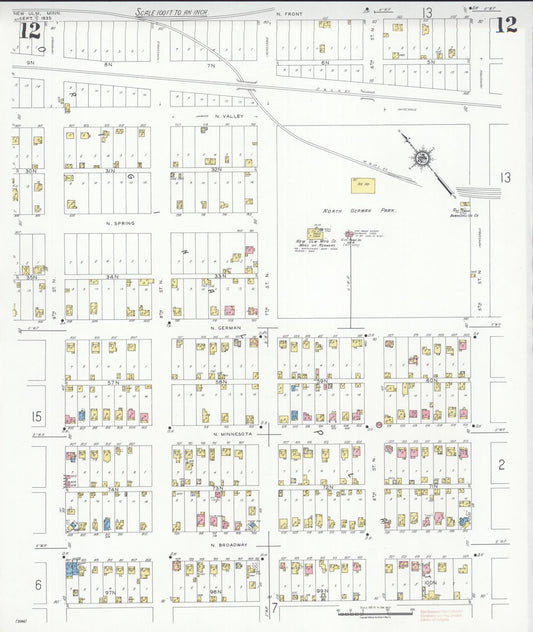 Sanborn Fire Insurance Map from New Ulm, Brown County, Minnesota (1935), Sheet #0012 - Historic Sanborn Fire Insurance Map Print, vintage old map wall art, antique decor, genealogy gift, Minnesota Minnesota map
