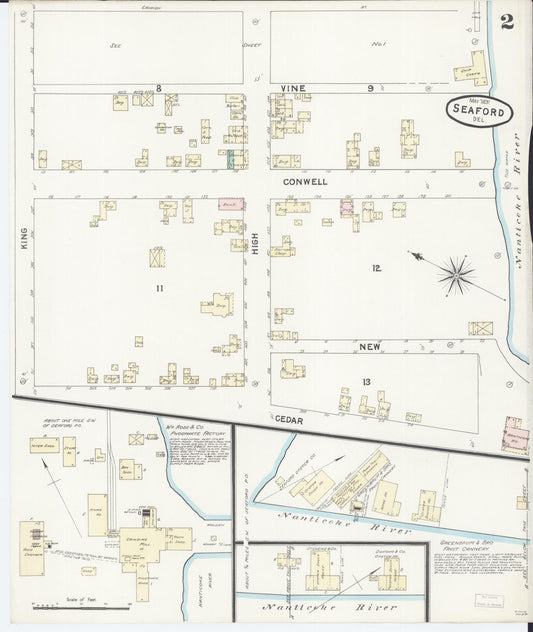 Sanborn Fire Insurance Map from Seaford, Sussex County, Delaware (1891), Sheet #0002 - Historic Sanborn Fire Insurance Map Print, vintage old map wall art, antique decor, genealogy gift, Delaware Delaware map