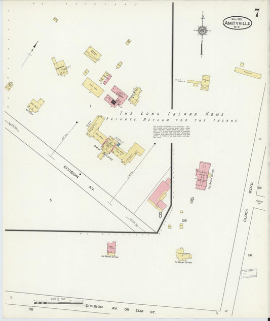 Sanborn Fire Insurance Map from Amityville, Suffolk County, New York (1915), Sheet #0007 - Historic Sanborn Fire Insurance Map Print, vintage old map wall art, antique decor, genealogy gift, New York New York map