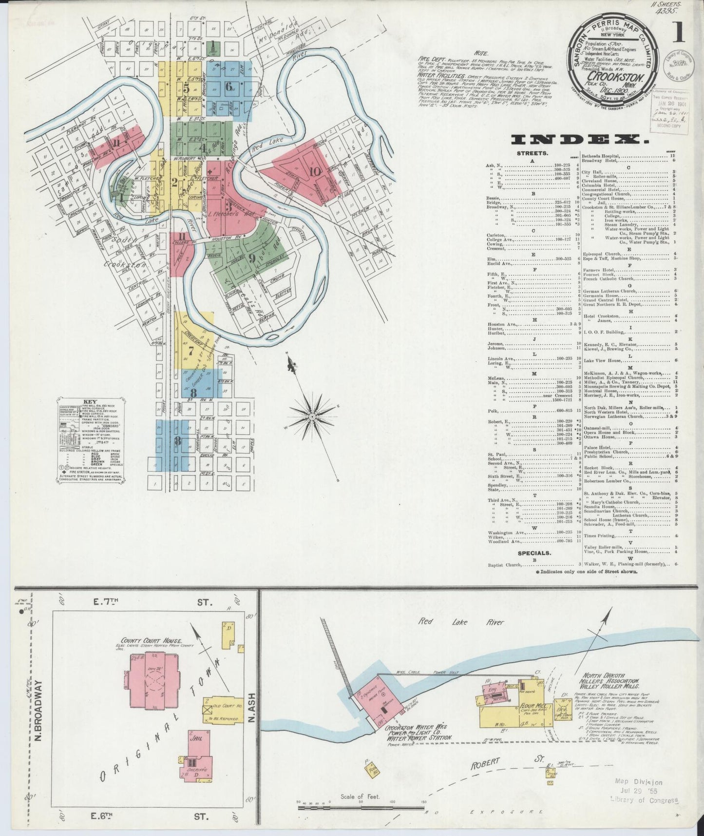 Sanborn Fire Insurance Map from Crookston, Polk County, Minnesota (1900), Sheet #0001 - Historic Sanborn Fire Insurance Map Print, vintage old map wall art, antique decor, genealogy gift, Minnesota Minnesota map