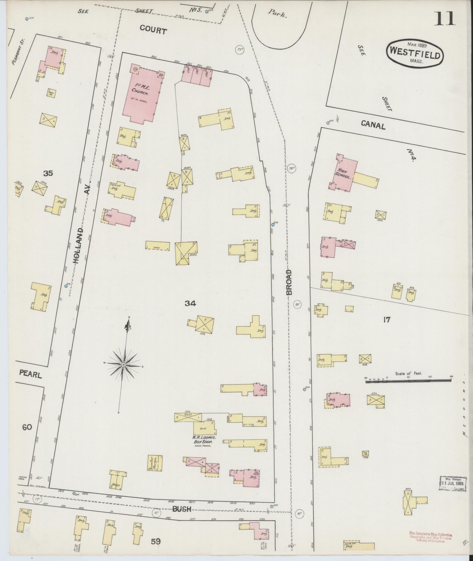 Sanborn Fire Insurance Map from Westfield, Hampden County, Massachusetts (1889), Sheet #0011 - Complete Map Set gallery image, historic Sanborn map, vintage wall art, Massachusetts Massachusetts