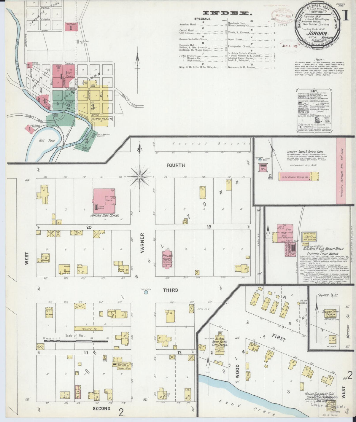 Sanborn Fire Insurance Map from Jordan, Scott County, Minnesota (1899), Sheet #0001 - Historic Sanborn Fire Insurance Map Print, vintage old map wall art, antique decor, genealogy gift, Minnesota Minnesota map