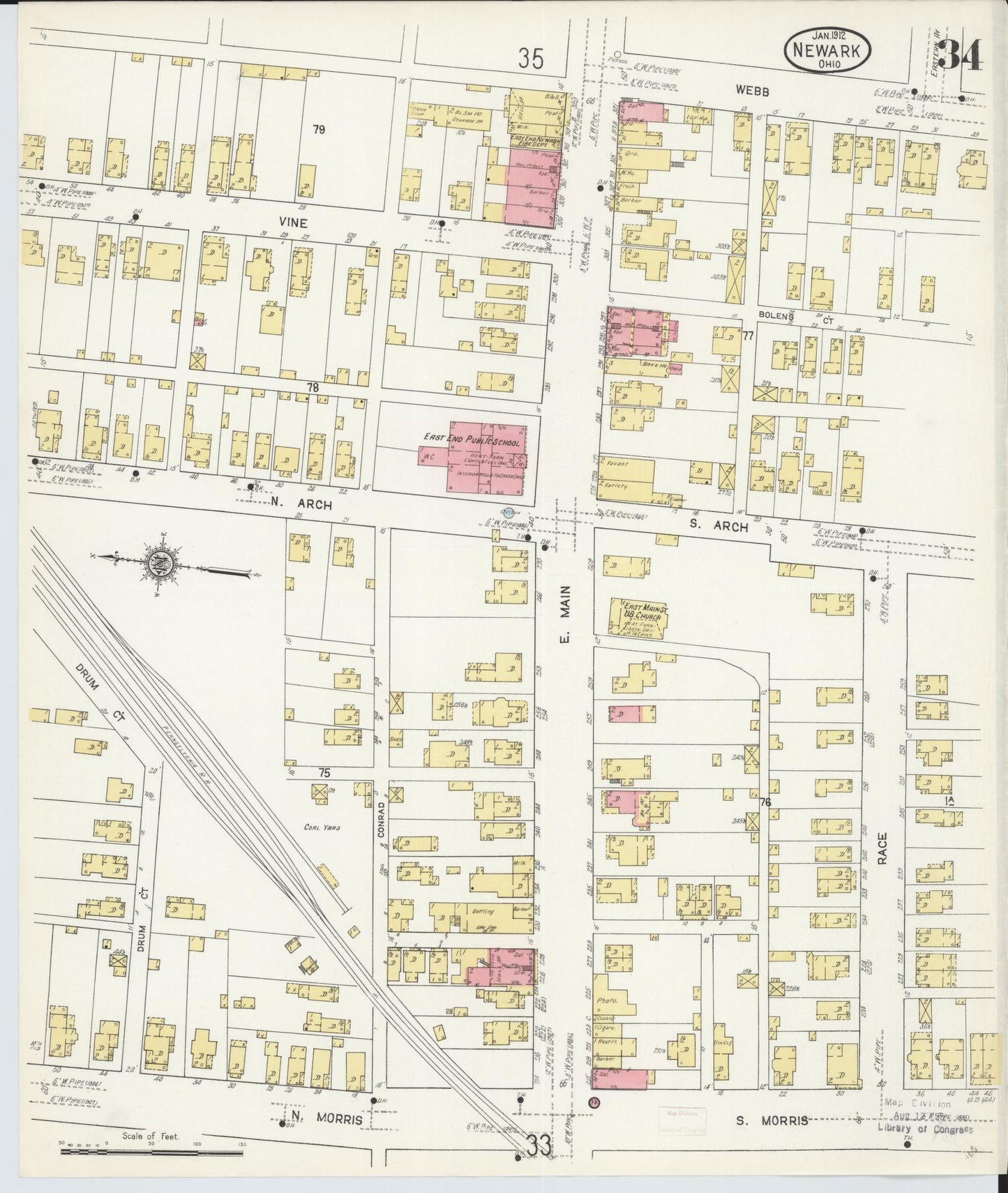 Sanborn Fire Insurance Map from Newark, Licking County, Ohio (1912), Sheet #0034 - Complete Map Set gallery image, historic Sanborn map, vintage wall art, Ohio Ohio