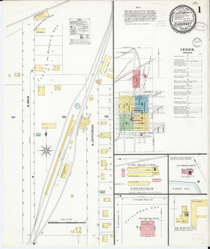 Sanborn Fire Insurance Map from Sigourney, Kiokuk County, Iowa (1899), Sheet #0001 - Historic Sanborn Fire Insurance Map Print, vintage old map wall art
