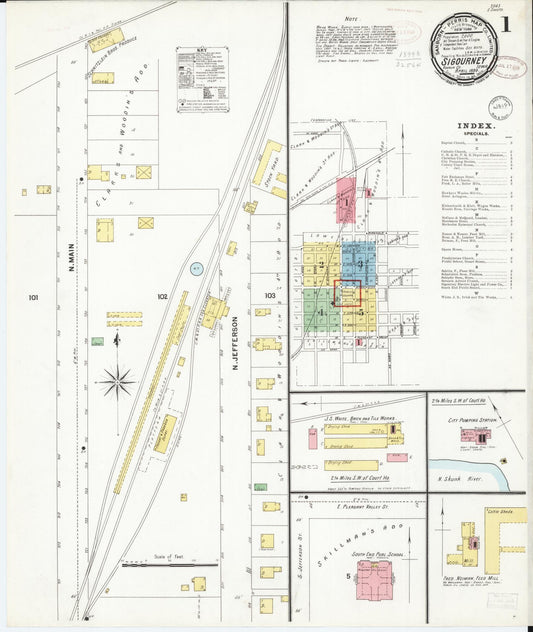 Sanborn Fire Insurance Map from Sigourney, Kiokuk County, Iowa (1899), Sheet #0001 - Historic Sanborn Fire Insurance Map Print, vintage old map wall art