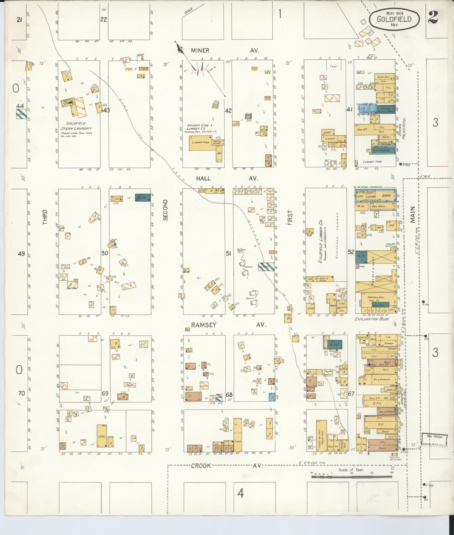 Sanborn Fire Insurance Map from Goldfield, Esmeralda County, Nevada (1906), Sheet #0002 - Historic Sanborn Fire Insurance Map Print, vintage old map wall art, antique decor, genealogy gift, Nevada Nevada map