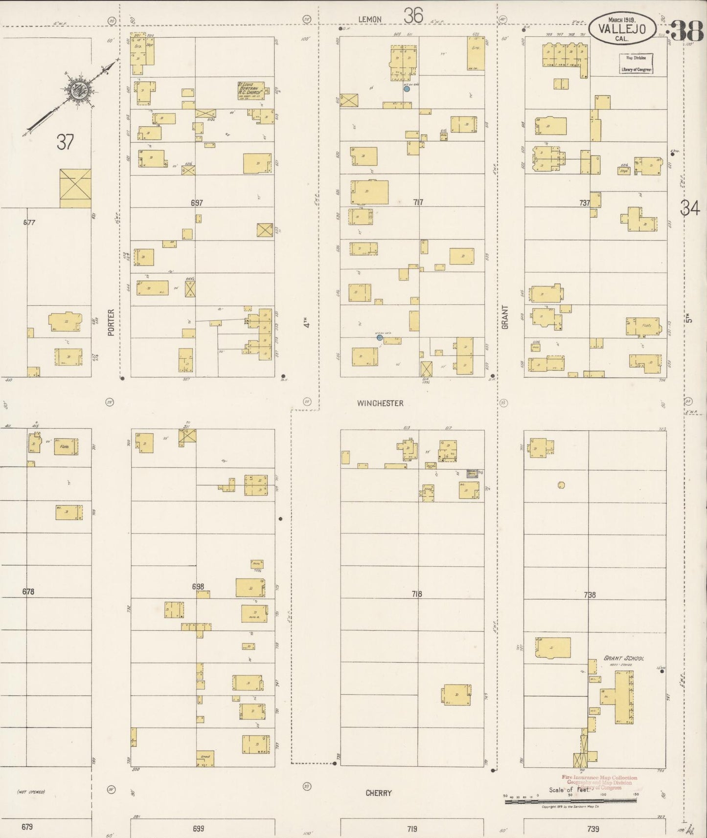Sanborn Fire Insurance Map from Vallejo, Solano County, California (1919), Sheet #0038 - Complete Map Set gallery image, historic Sanborn map, vintage wall art, California California