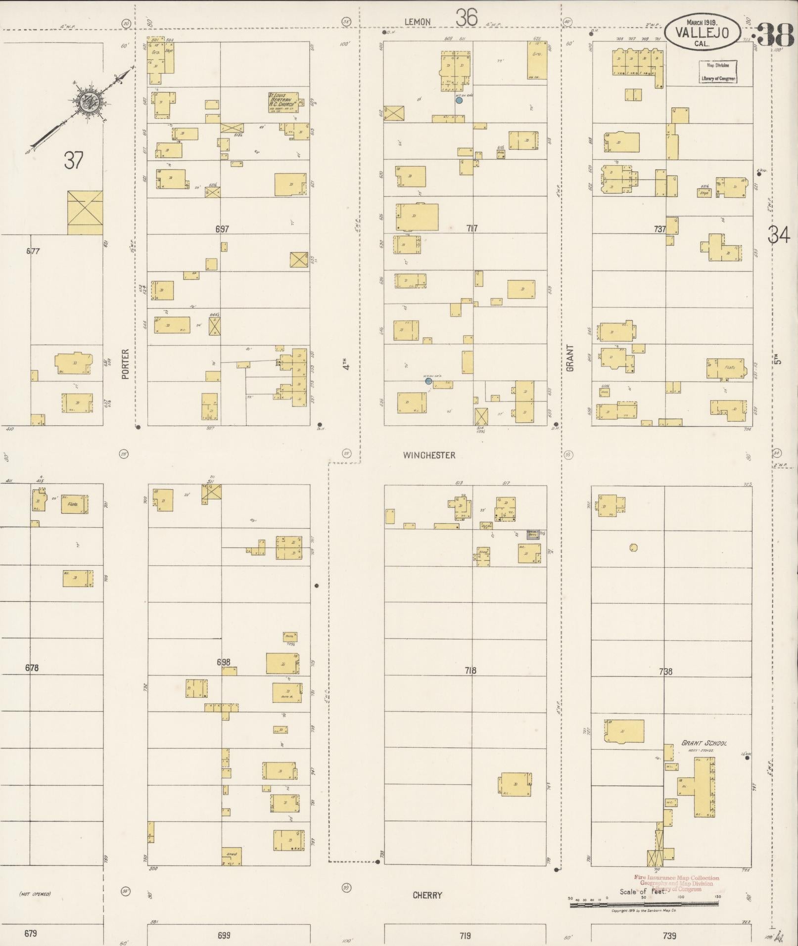 Sanborn Fire Insurance Map from Vallejo, Solano County, California (1919), Sheet #0038 - Complete Map Set gallery image, historic Sanborn map, vintage wall art, California California