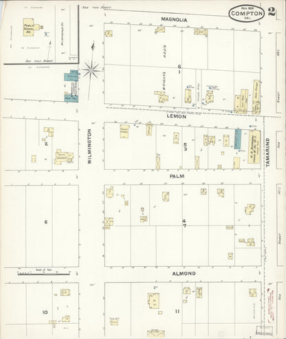 Sanborn Fire Insurance Map from Compton, Los Angeles County, California (1891), Sheet #0002 - Complete Map Set gallery image, historic Sanborn map, vintage wall art, California California