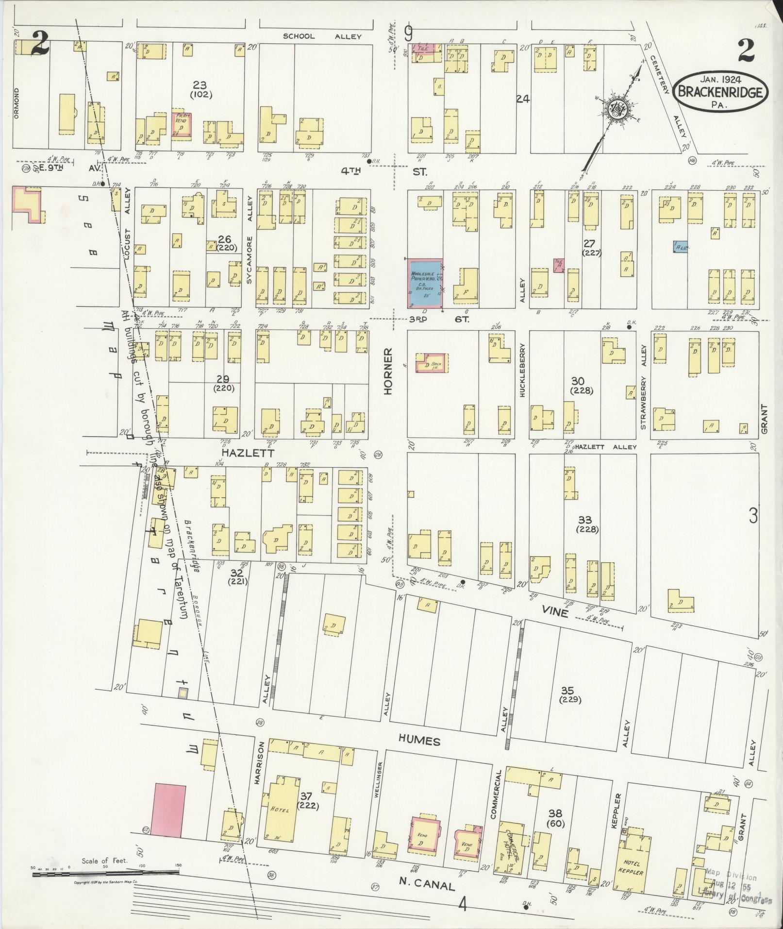 Sanborn Fire Insurance Map from Brackenridge, Allegheny County, Pennsylvania (1924), Sheet #0002 - Historic Sanborn Fire Insurance Map Print, vintage old map wall art, antique decor, genealogy gift, Pennsylvania Pennsylvania map
