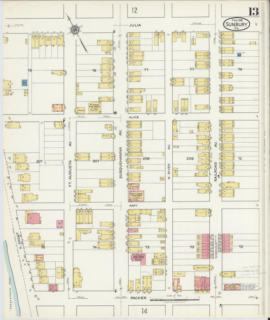 Sanborn Fire Insurance Map from Sunbury, Northumberland County, Pennsylvania (1918), Sheet #0013 - Historic Sanborn Fire Insurance Map Print, vintage old map wall art, antique decor, genealogy gift, Pennsylvania Pennsylvania map