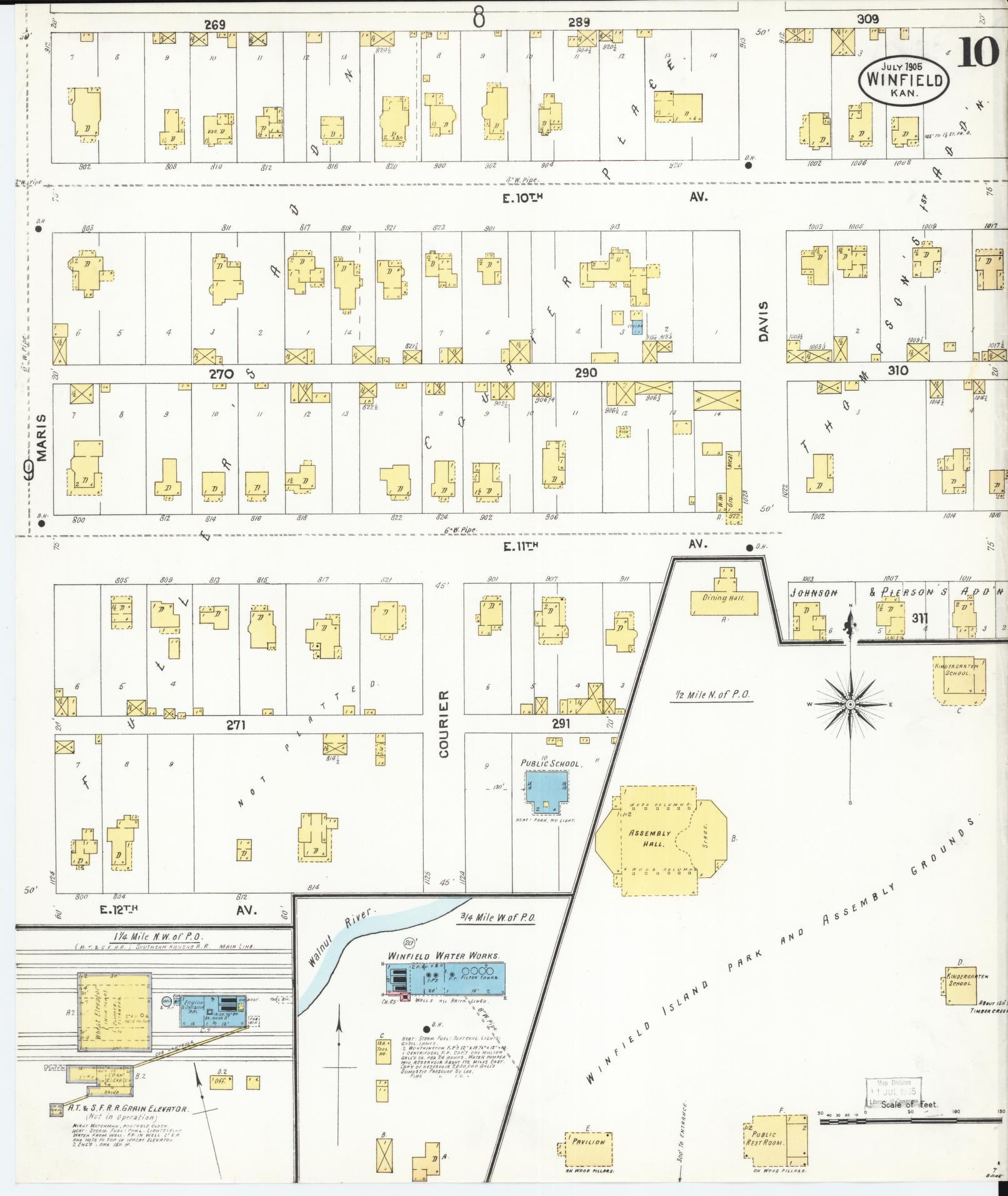 Sanborn Fire Insurance Map from Winfield, Cowley County, Kansas (1905), Sheet #0010 - Historic Sanborn Fire Insurance Map Print, vintage old map wall art, antique decor, genealogy gift, Kansas Kansas map