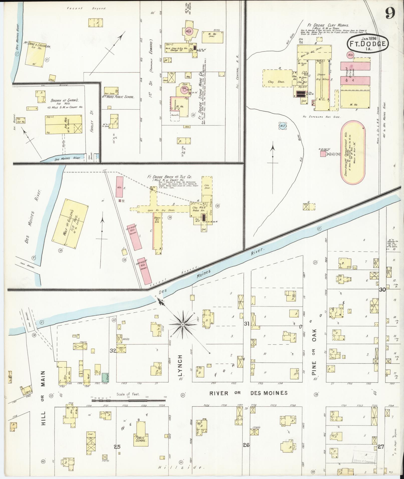 Sanborn Fire Insurance Map from Fort Dodge, Webster County, Iowa (1896), Sheet #0009 - Historic Sanborn Fire Insurance Map Print, vintage old map wall art