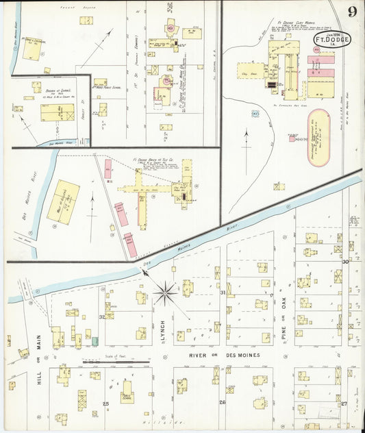 Sanborn Fire Insurance Map from Fort Dodge, Webster County, Iowa (1896), Sheet #0009 - Historic Sanborn Fire Insurance Map Print, vintage old map wall art