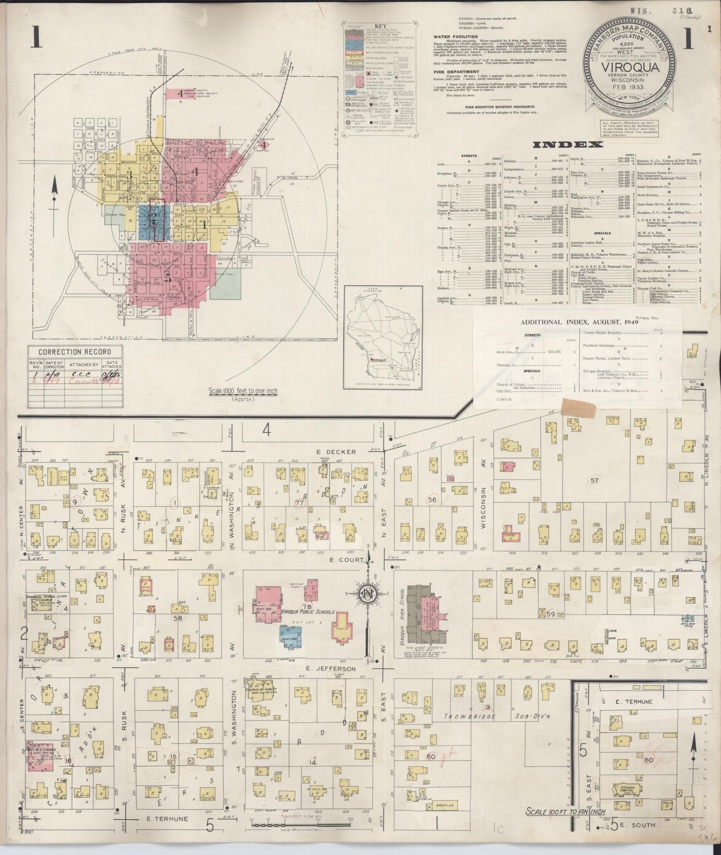 Sanborn Fire Insurance Map from Viroqua, Vernon County, Wisconsin (1949), Sheet #0001 - Complete Map Set gallery image, historic Sanborn map, vintage wall art, Wisconsin Wisconsin