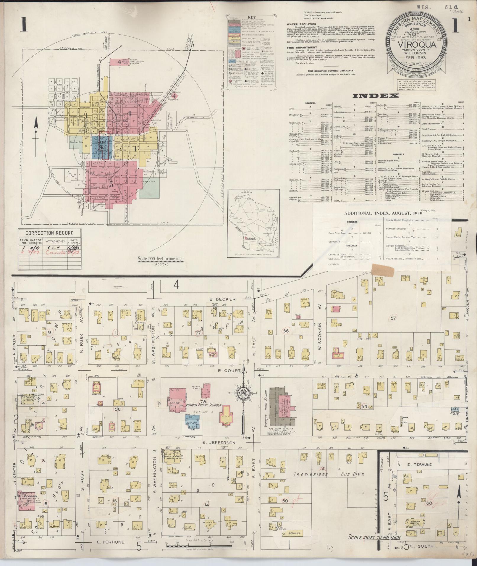 Sanborn Fire Insurance Map from Viroqua, Vernon County, Wisconsin (1949), Sheet #0001 - Complete Map Set gallery image, historic Sanborn map, vintage wall art, Wisconsin Wisconsin