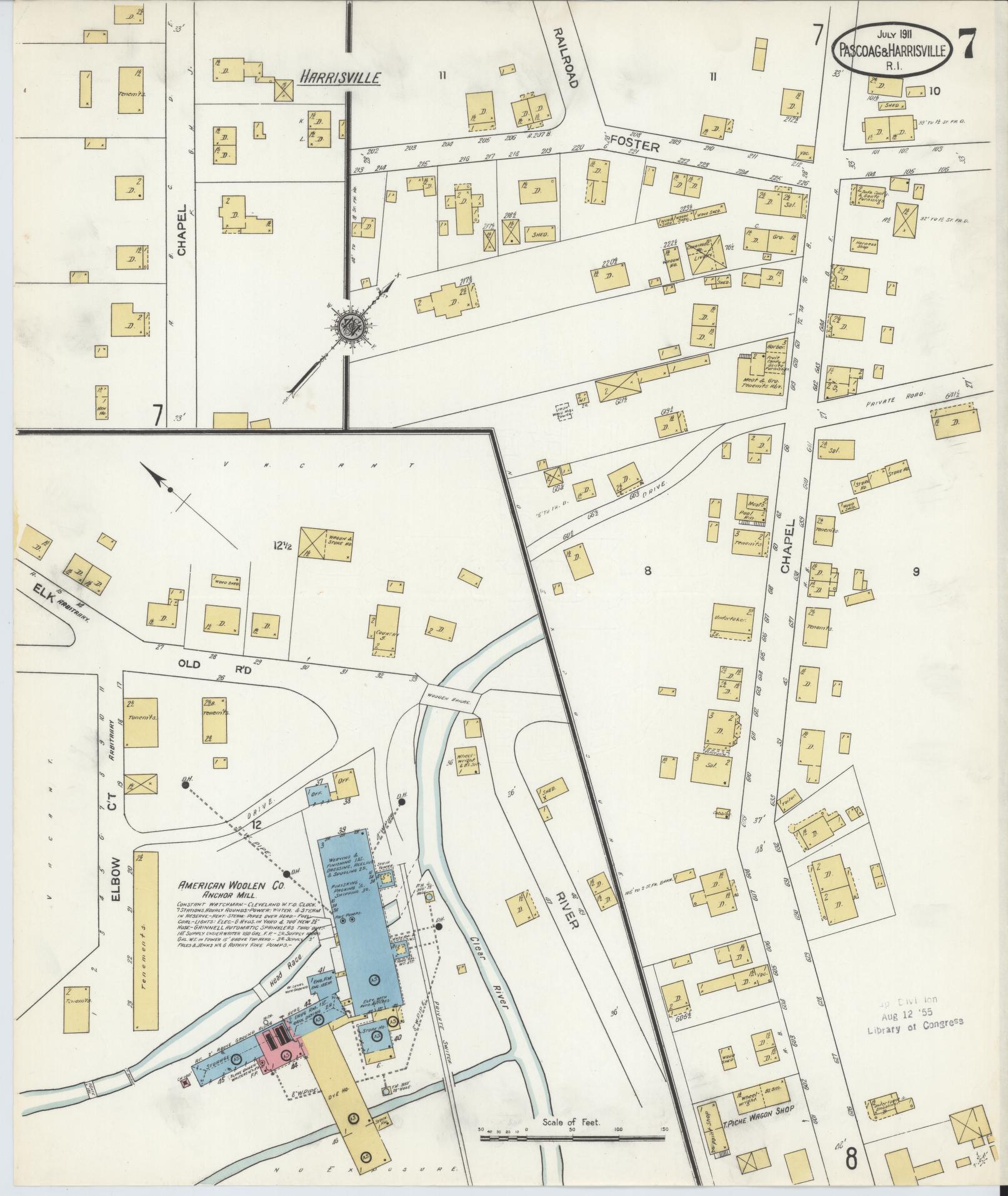 Sanborn Fire Insurance Map from Pascoag, Providence County, Rhode Island (1911), Sheet #0007 - Complete Map Set gallery image, historic Sanborn map, vintage wall art, Rhode Island Rhode Island
