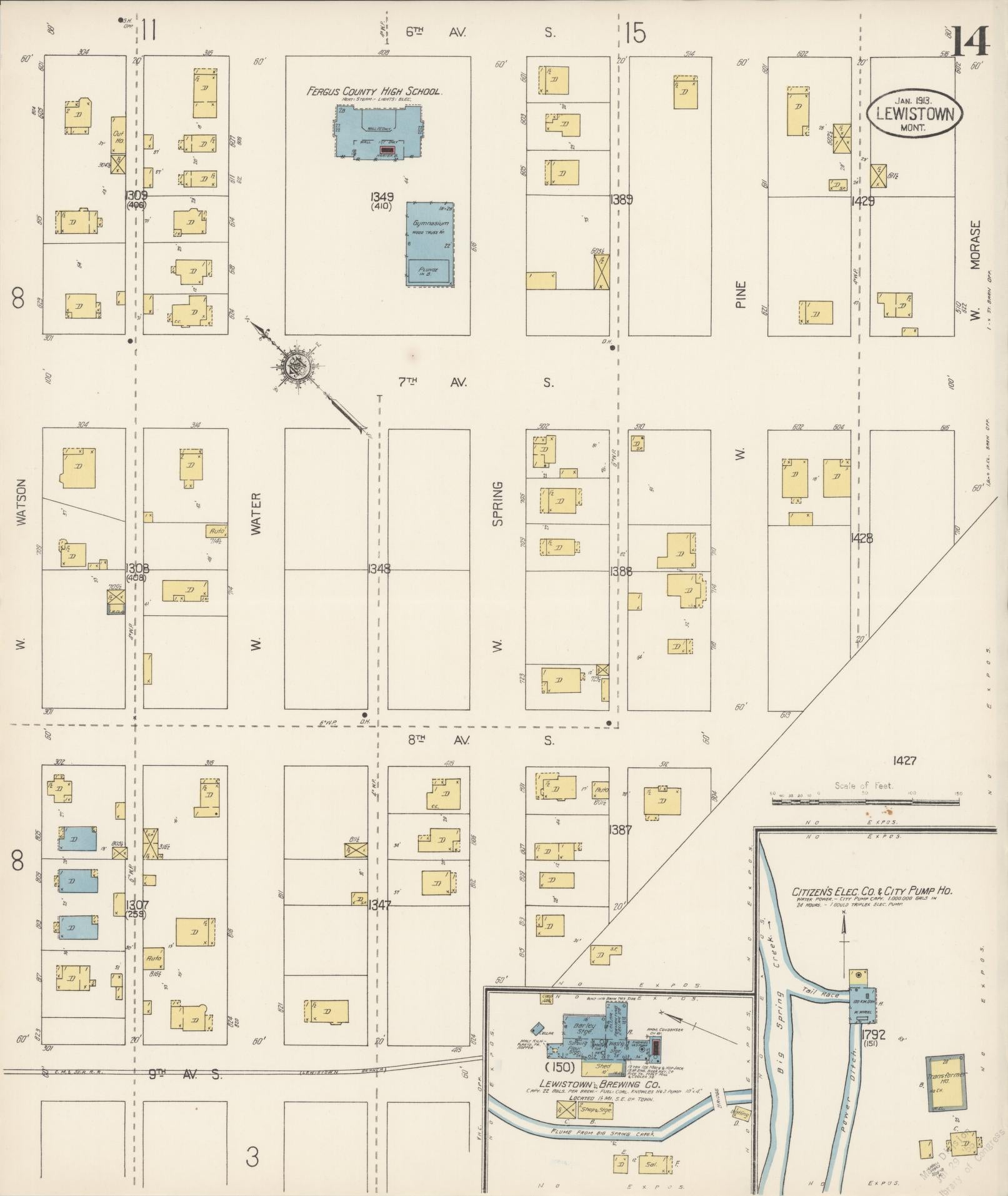 Sanborn Fire Insurance Map from Lewistown, Fergus County, Montana (1913), Sheet #0014 - Complete Map Set gallery image, historic Sanborn map, vintage wall art, Montana Montana