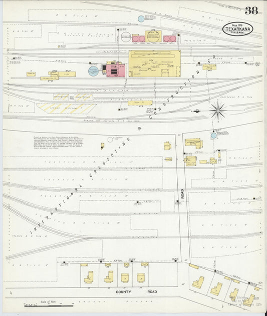 Sanborn Fire Insurance Map from Texarkana, Bowie County, Texas (1909), Sheet #0038 - Historic Sanborn Fire Insurance Map Print, vintage old map wall art, antique decor, genealogy gift, Texas Texas map