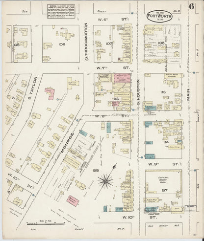 Sanborn Fire Insurance Map from Fort Worth, Tarrant County, Texas (1885), Sheet #0006 - Complete Map Set gallery image, historic Sanborn map, vintage wall art, Texas Texas