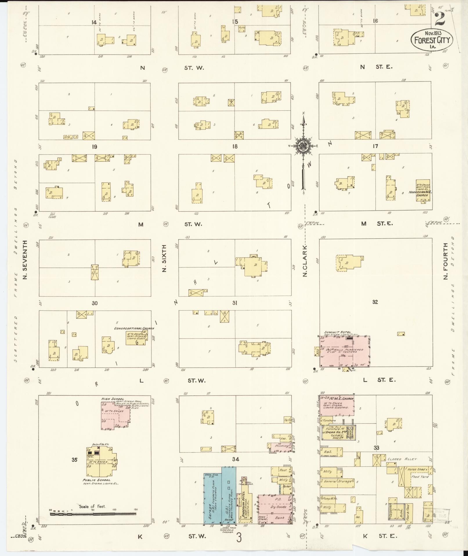 Sanborn Fire Insurance Map from Forest City, Winnebago County, Iowa (1913), Sheet #0002 - Historic Sanborn Fire Insurance Map Print, vintage old map wall art