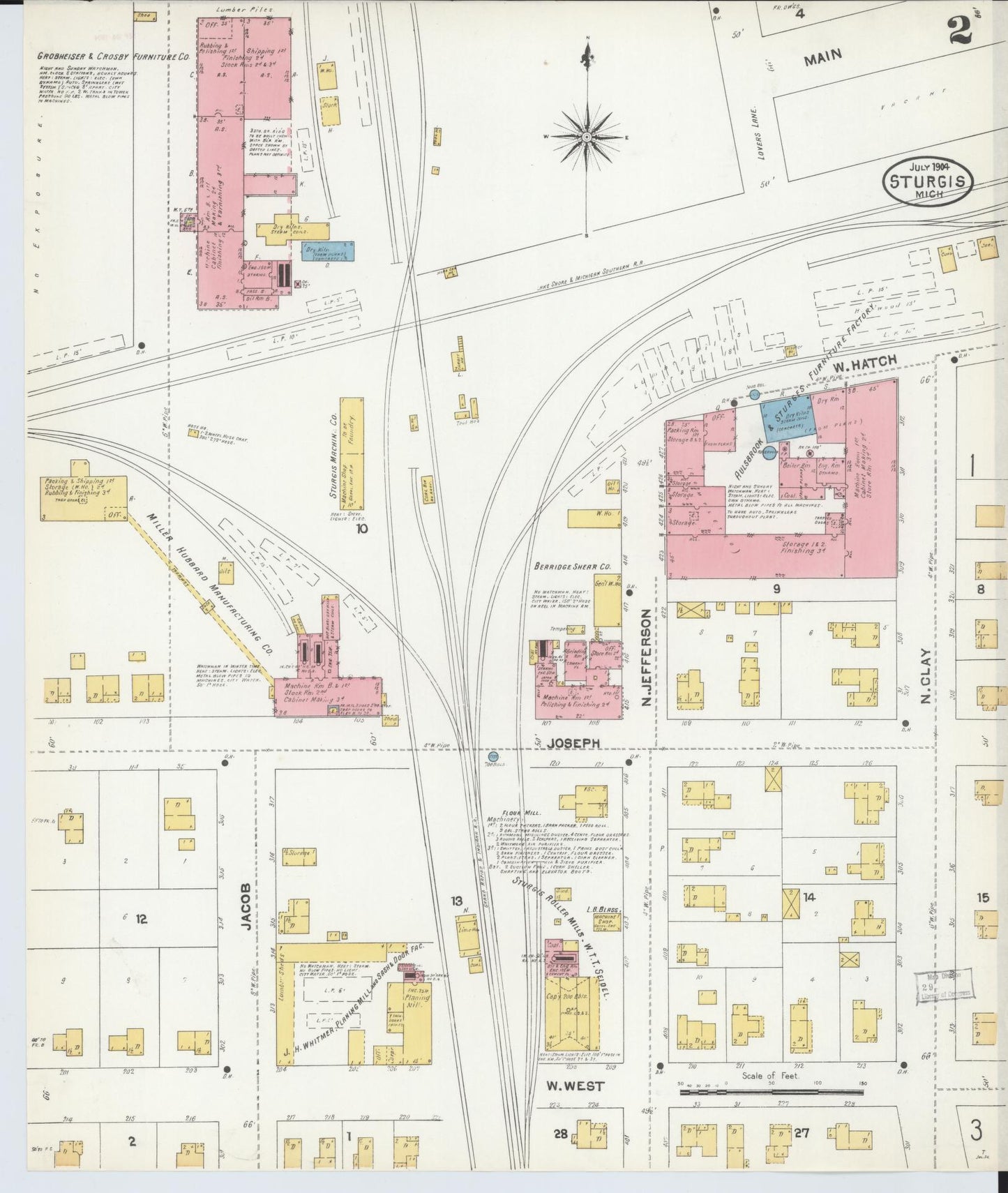 Sanborn Fire Insurance Map from Sturgis, Saint Joseph County, Michigan (1904), Sheet #0002 - Historic Sanborn Fire Insurance Map Print, vintage old map wall art, antique decor, genealogy gift, Michigan Michigan map