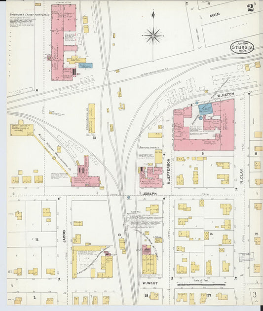Sanborn Fire Insurance Map from Sturgis, Saint Joseph County, Michigan (1904), Sheet #0002 - Historic Sanborn Fire Insurance Map Print, vintage old map wall art, antique decor, genealogy gift, Michigan Michigan map