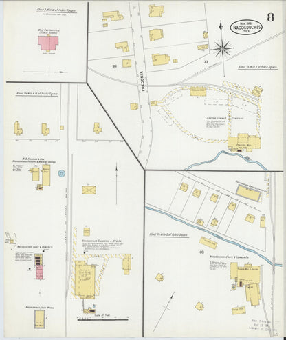 Sanborn Fire Insurance Map from Nacogdoches, Nacogdoches County, Texas (1906), Sheet #0008 - Complete Map Set gallery image, historic Sanborn map, vintage wall art, Texas Texas