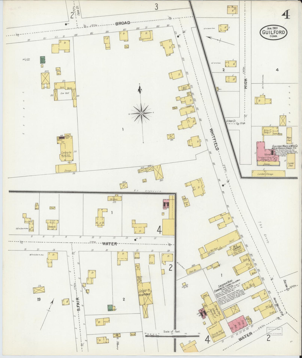 Sanborn Fire Insurance Map from Guilford, New Haven County, Connecticut (1901), Sheet #0004 - Historic Sanborn Fire Insurance Map Print, vintage old map wall art, antique decor, genealogy gift, Connecticut Connecticut map