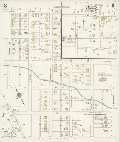Sanborn Fire Insurance Map from Etowah, McMinn County, Tennessee (1925), Sheet #0008 - Complete Map Set gallery image, historic Sanborn map, vintage wall art, Tennessee Tennessee