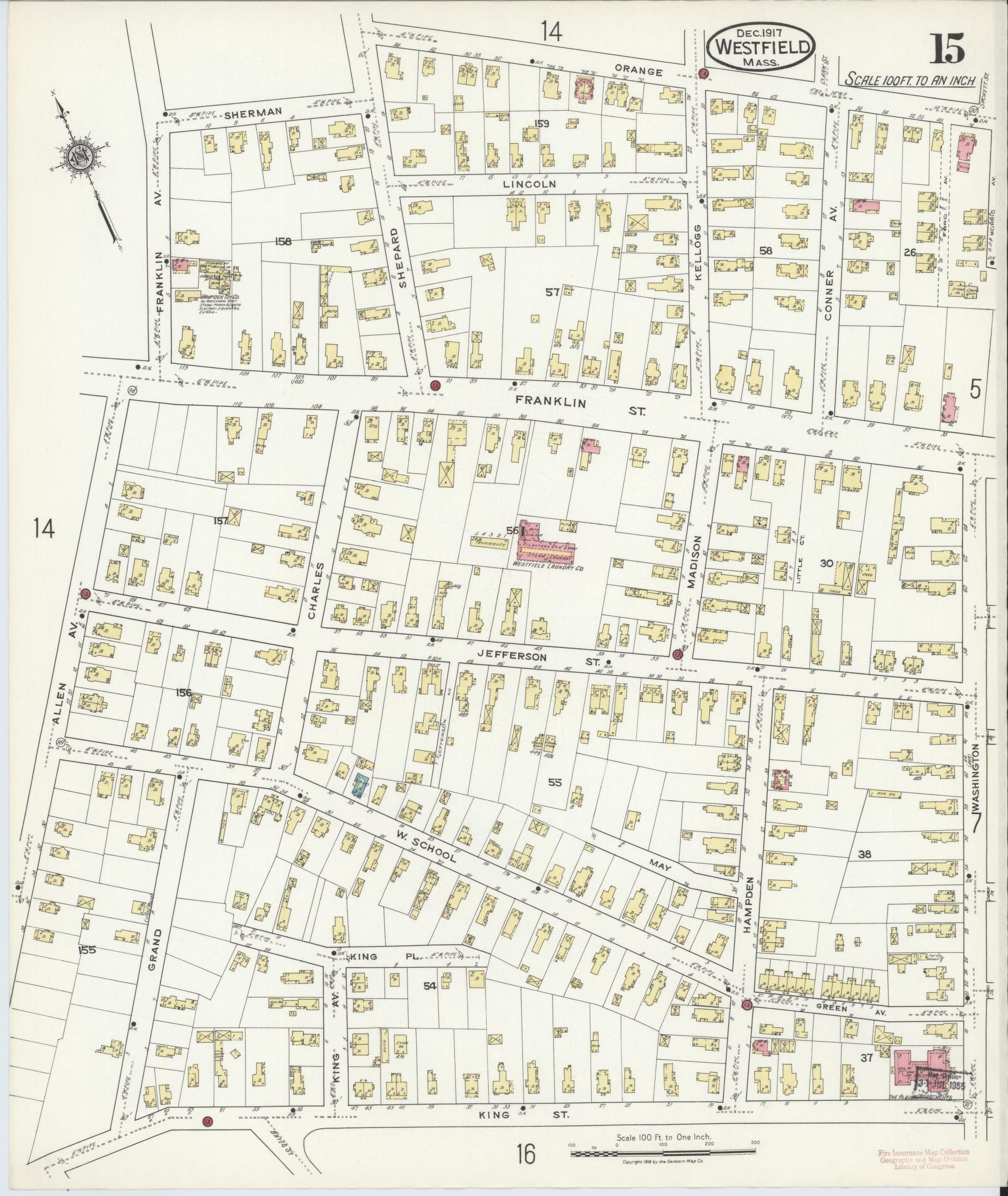 Sanborn Fire Insurance Map from Westfield, Hampden County, Massachusetts (1917), Sheet #0015 - Complete Map Set gallery image, historic Sanborn map, vintage wall art, Massachusetts Massachusetts