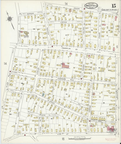 Sanborn Fire Insurance Map from Westfield, Hampden County, Massachusetts (1917), Sheet #0015 - Complete Map Set gallery image, historic Sanborn map, vintage wall art, Massachusetts Massachusetts