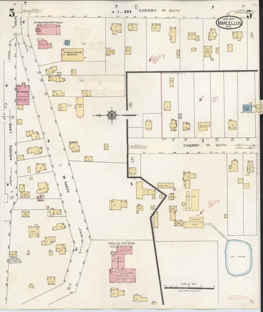 Sanborn Fire Insurance Map from Marcellus, Onondaga County, New York (1937), Sheet #0005 - Historic Sanborn Fire Insurance Map Print, vintage old map wall art, antique decor, genealogy gift, New York New York map